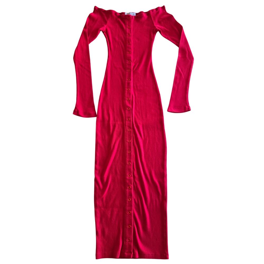 The Line by K Gaby Red Ribbed Button Front Midi Dress Size XS